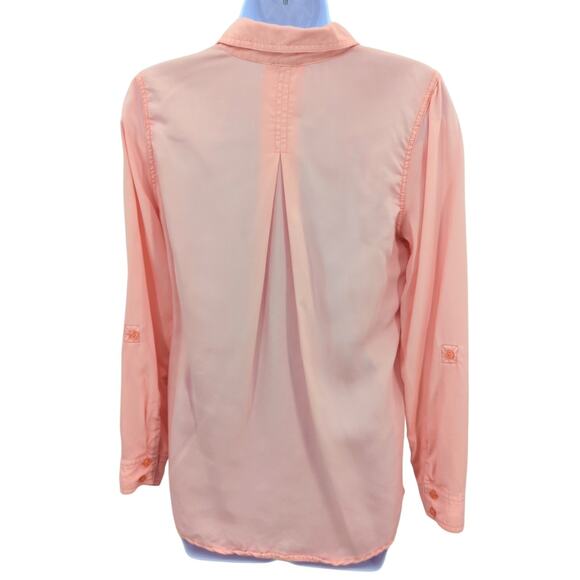 Chicos Top Womens 4 Pink Button Up Coastal Cowgirl Nautical Preppy Western Sheer - Picture 2 of 10